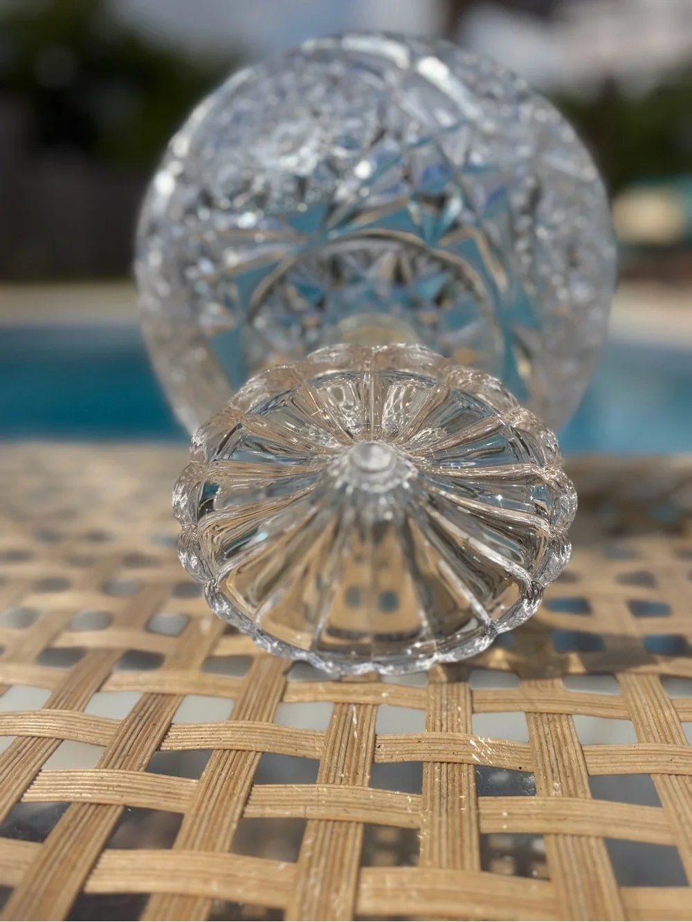Cut Crystal Compote Bowl - Clear Glass Pedestal